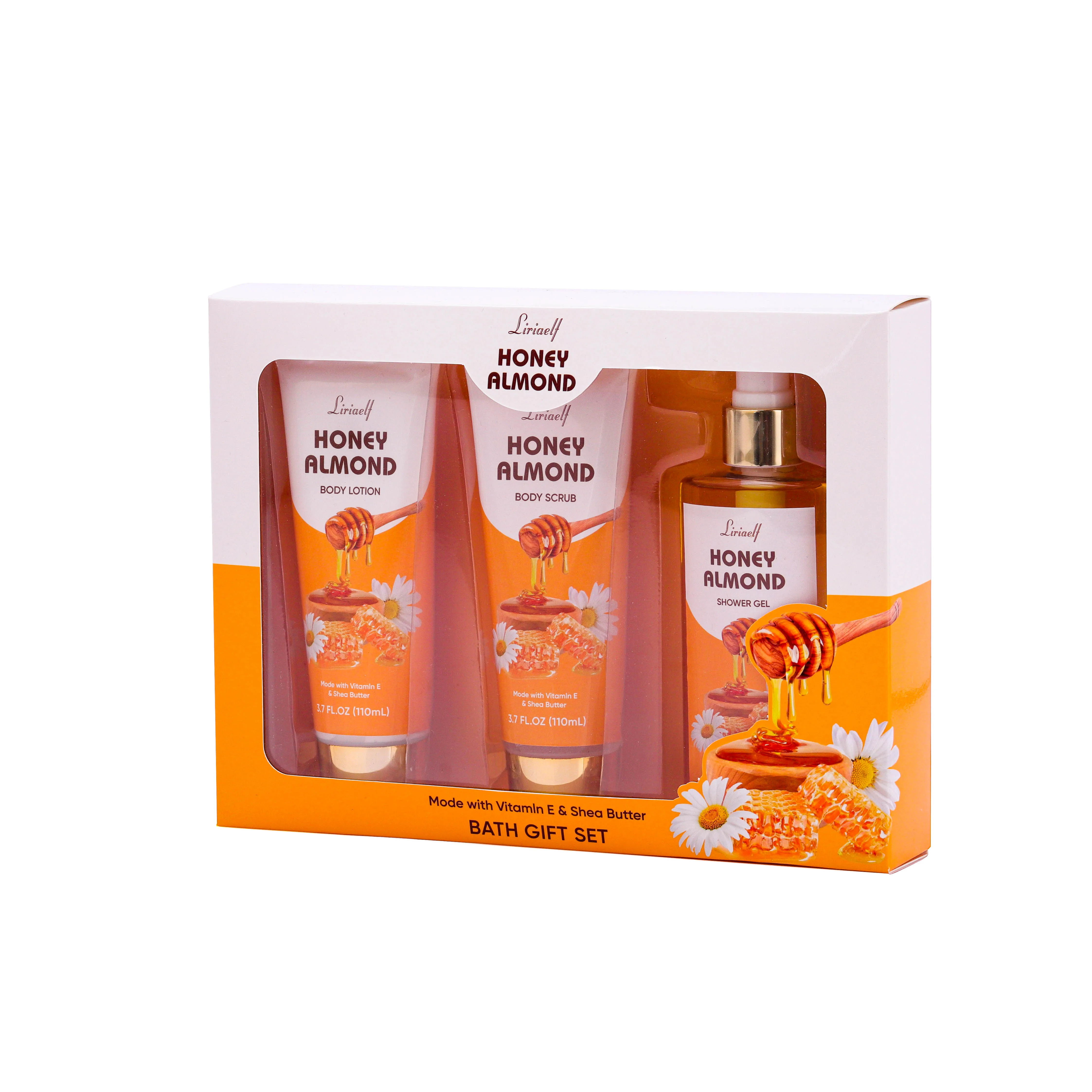 Новый дизайн бумажная коробка упаковка мед миндаль 170 мл гель для душа 110 лосьон тела Скраб Расслабляющая ванна спа подарочные наборы женщин