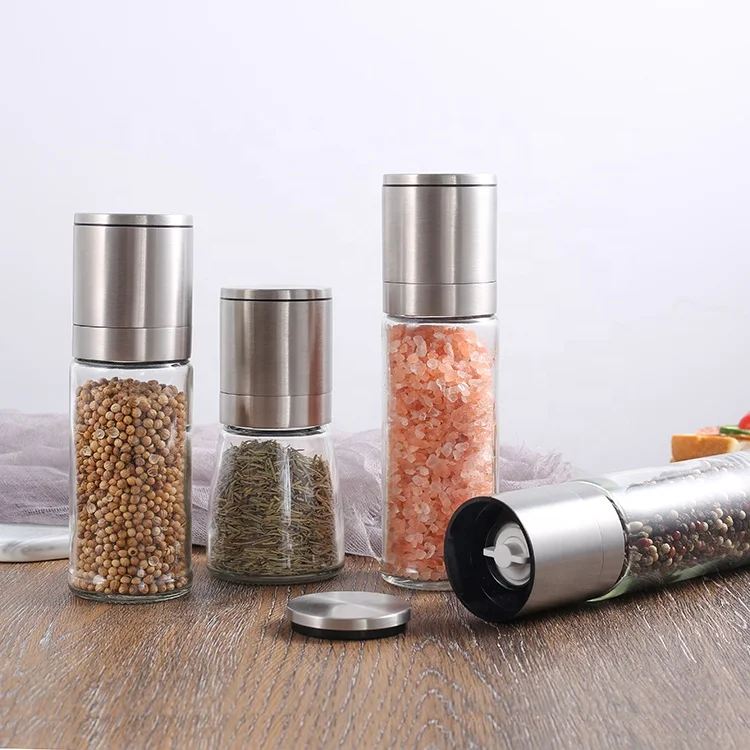 140ml adjustable glass salt and pepper grinder ceramic core stainless steel