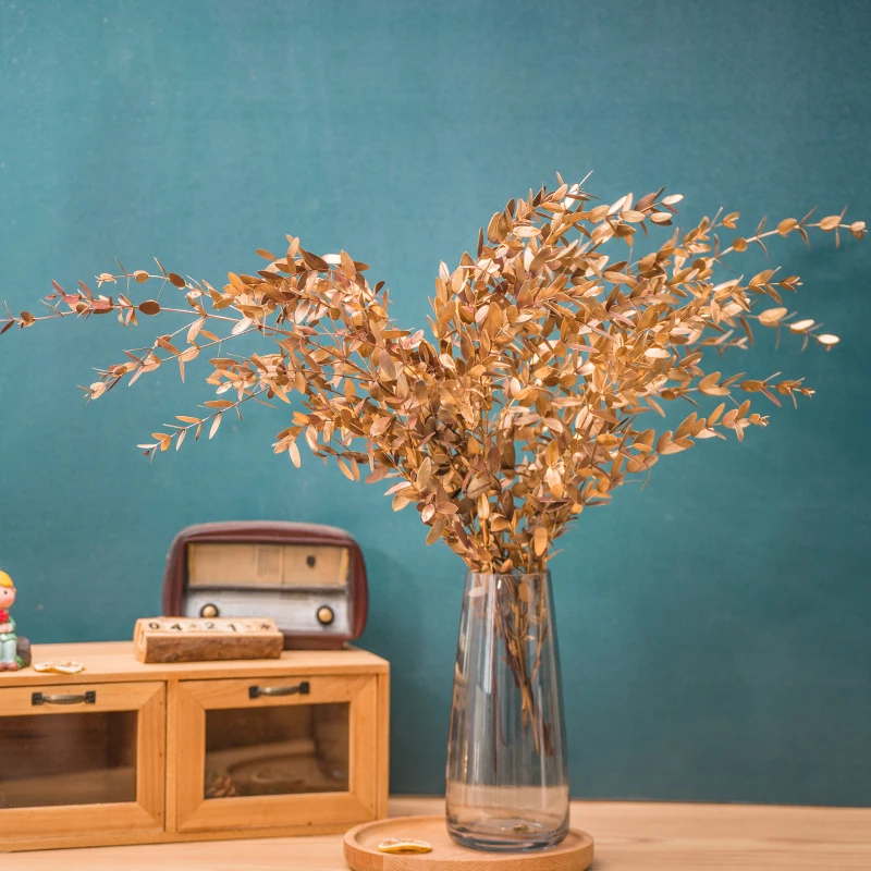 Заводская поставка, оптовая продажа, настоящие на ощупь сохраненные цветы, золотой лист эвкалипта, свадебное украшение