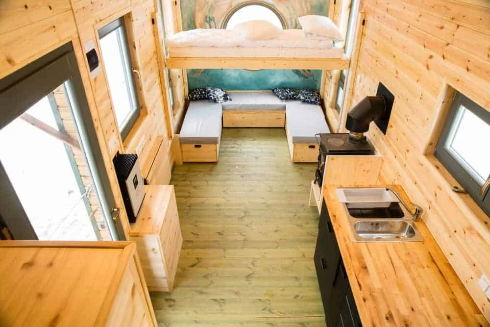 Fully equipped wooden prefabricated green tiny home mobile trailer houses