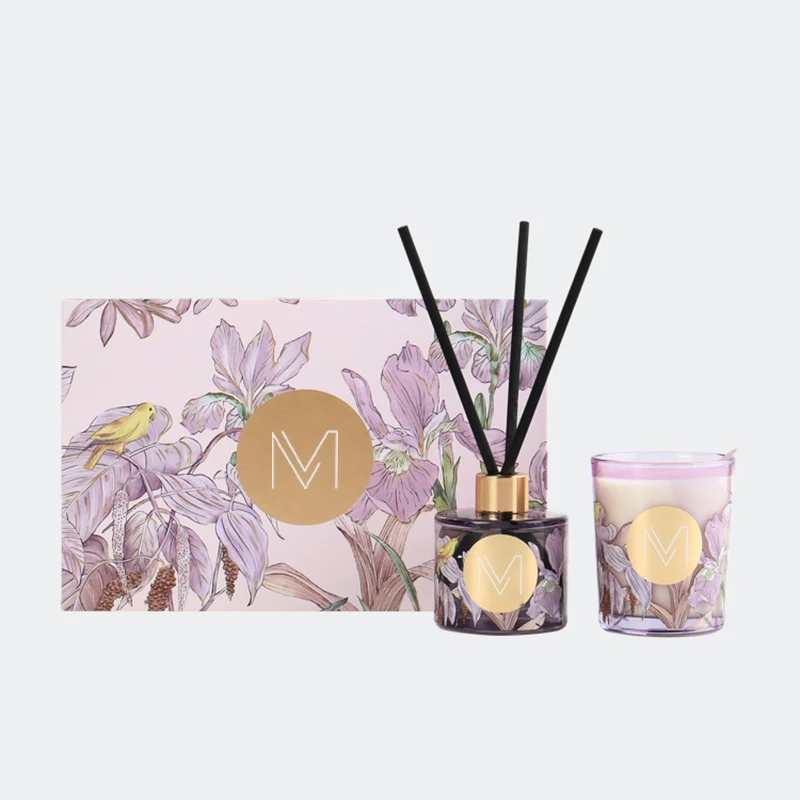 Mescente wholesale private label natural wax essential oil reed diffuser scented candles with crystals