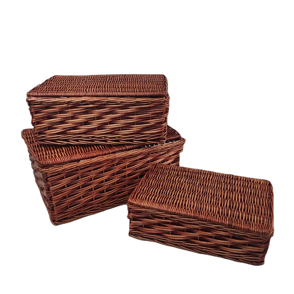 
Rectangle wicker empty gift hamper basket hand woven picnic basket with lining 