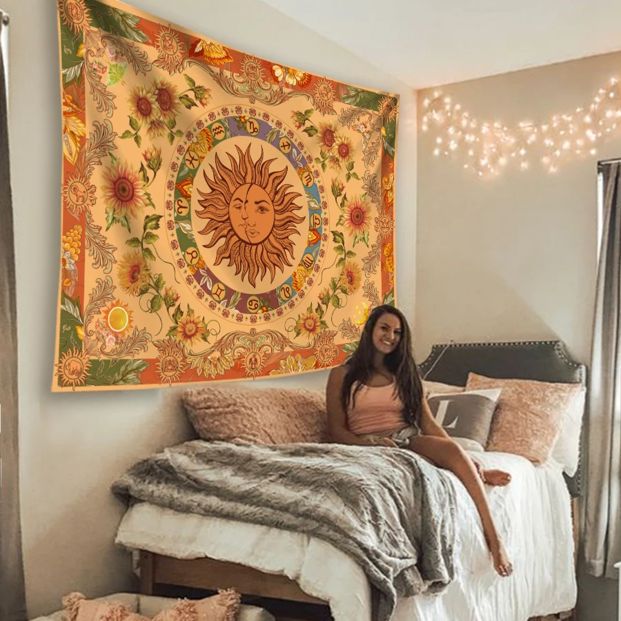 OEM Vintage Indie Boho Wall Decoration Carpet Hanging Polyester Printed Wall Tapestry For Bedroom Dorm Living Room