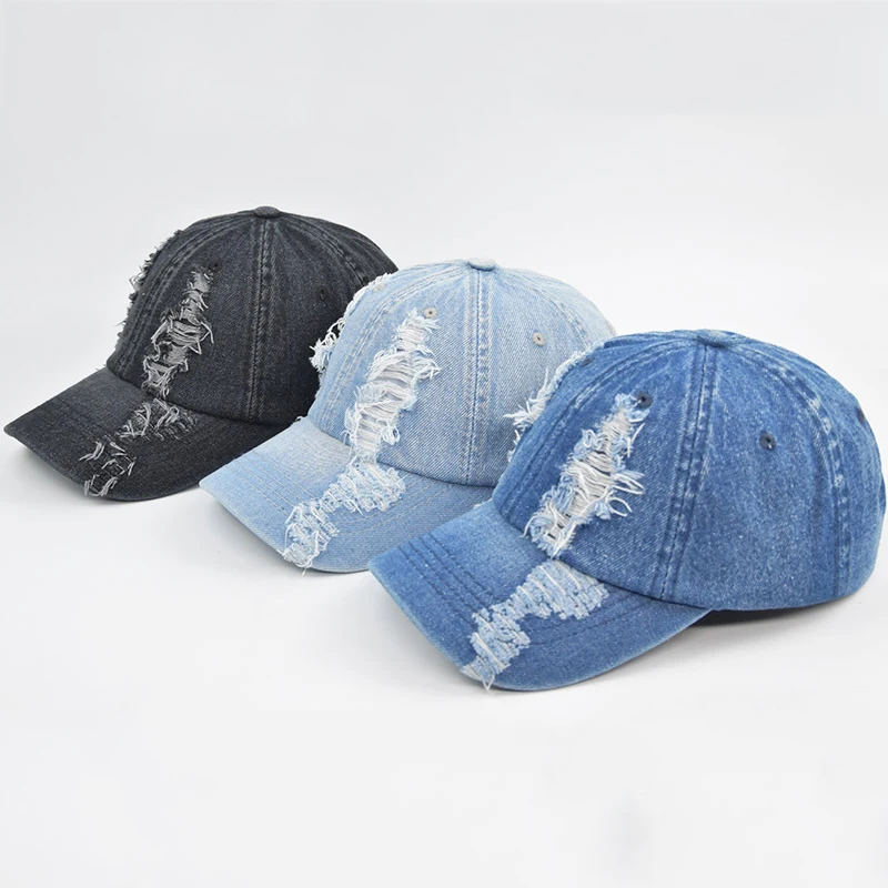 Adjustable Hip Hop Hats Denim Summer Sun Proof Sports Hat Cowboy Ball Caps Torn Jean Baseball Caps
