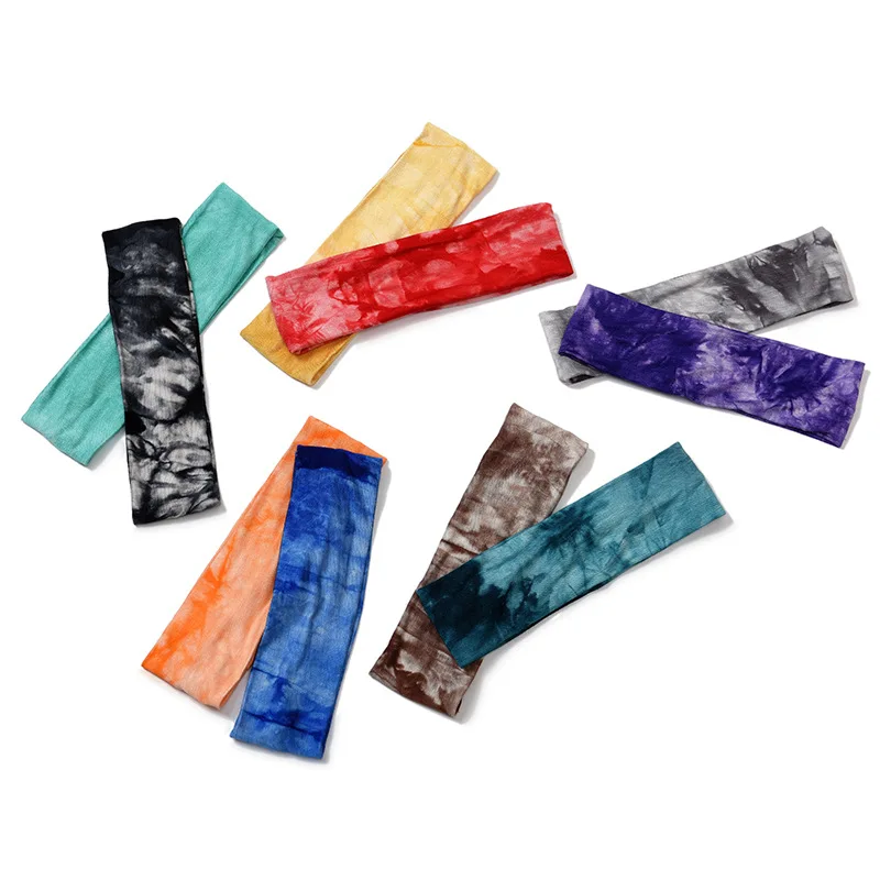 New Women Summer Head Band Cotton Yoga Gym Hair Band Elastic Sweat Sport Hair Bands Tie Dye Print Hoop Hairbands