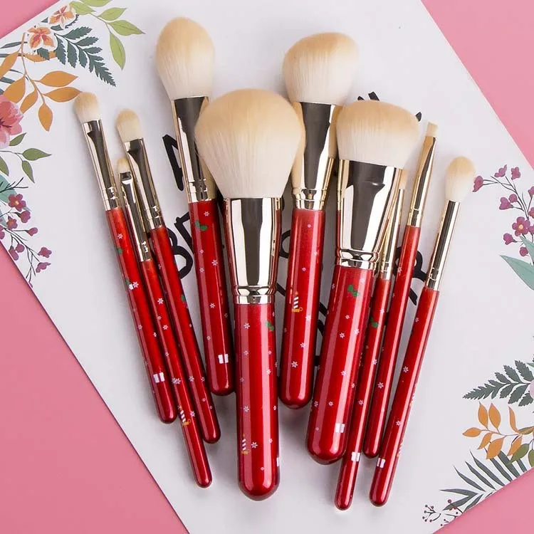 New 2024 cosmetic tools 9/10/14 pcs Eye shadow diamond bling vegan Red makeup brush set Christmas gift