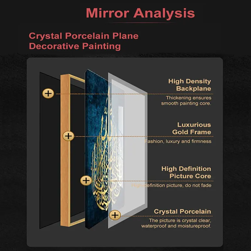 Luxury Aluminum Frame Living Room Sofa Wall 3d Picture of Golden Crystal Porcelain Wall Art