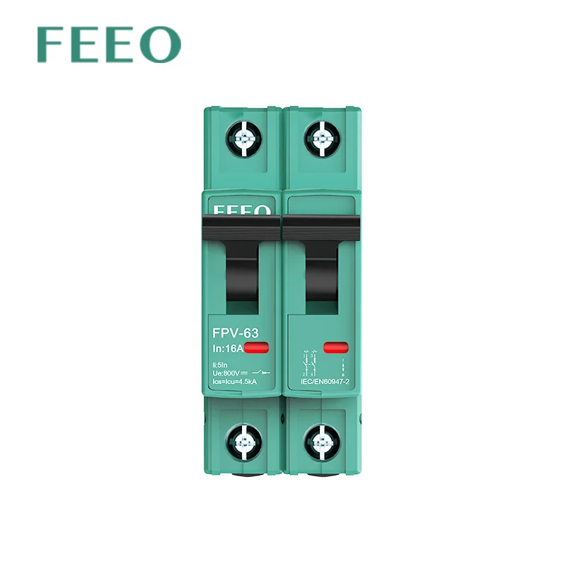 2P DC 1000V Solar Mini Circuit Breaker 3A 6A 10A 16A 20A 25A 32A 40A 50A 63A DC MCB for PV System