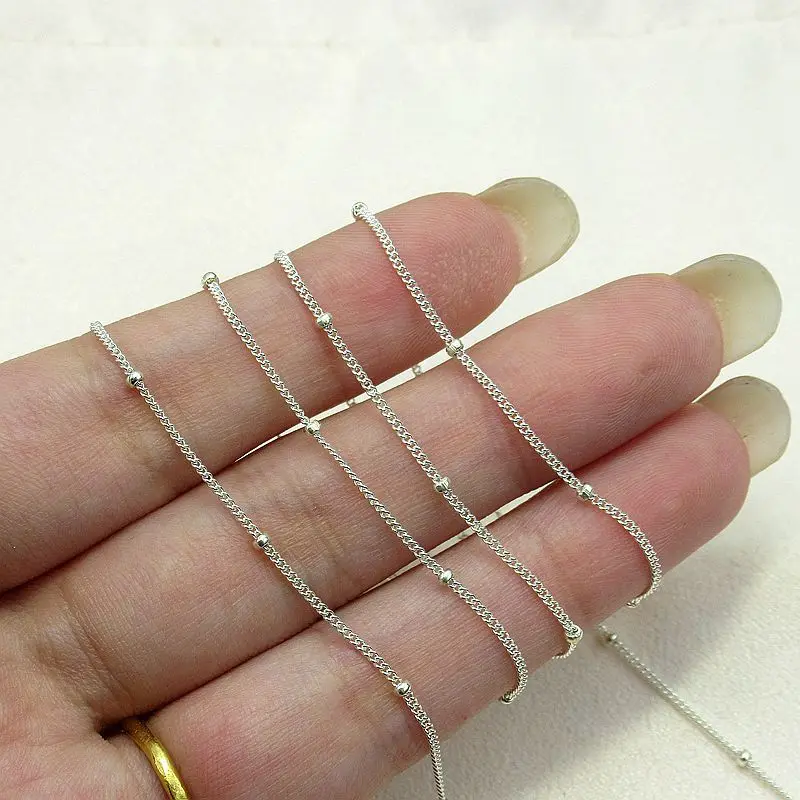 GP satellite chain S925 silver ball Bulk Curb Cable saturn Chain w/ Beads unfinished for permanent jewelry chains making