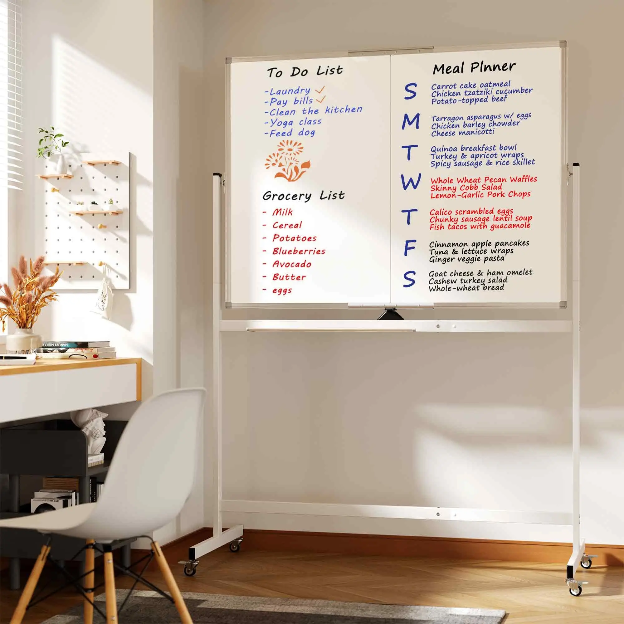 Large Rolling Whiteboard on Wheels Double-Sided Mobile White Board with Stand Portable Standing Magnetic Dry Erase Board Easel