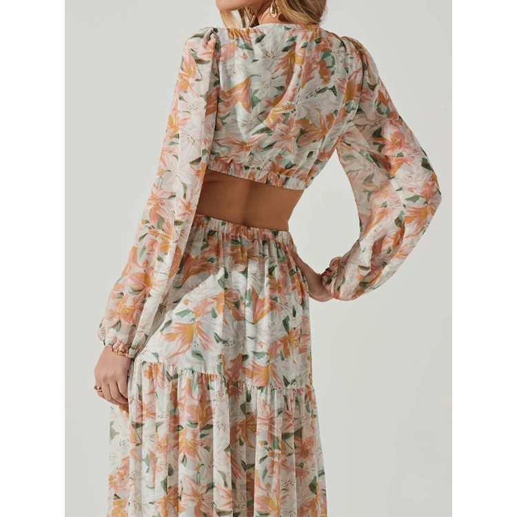 2024 Latest Vintage Summer Casual Long Dress Ladies Beach Boho Chiffon Maxi Floral Printed Dresses For Women Elegant