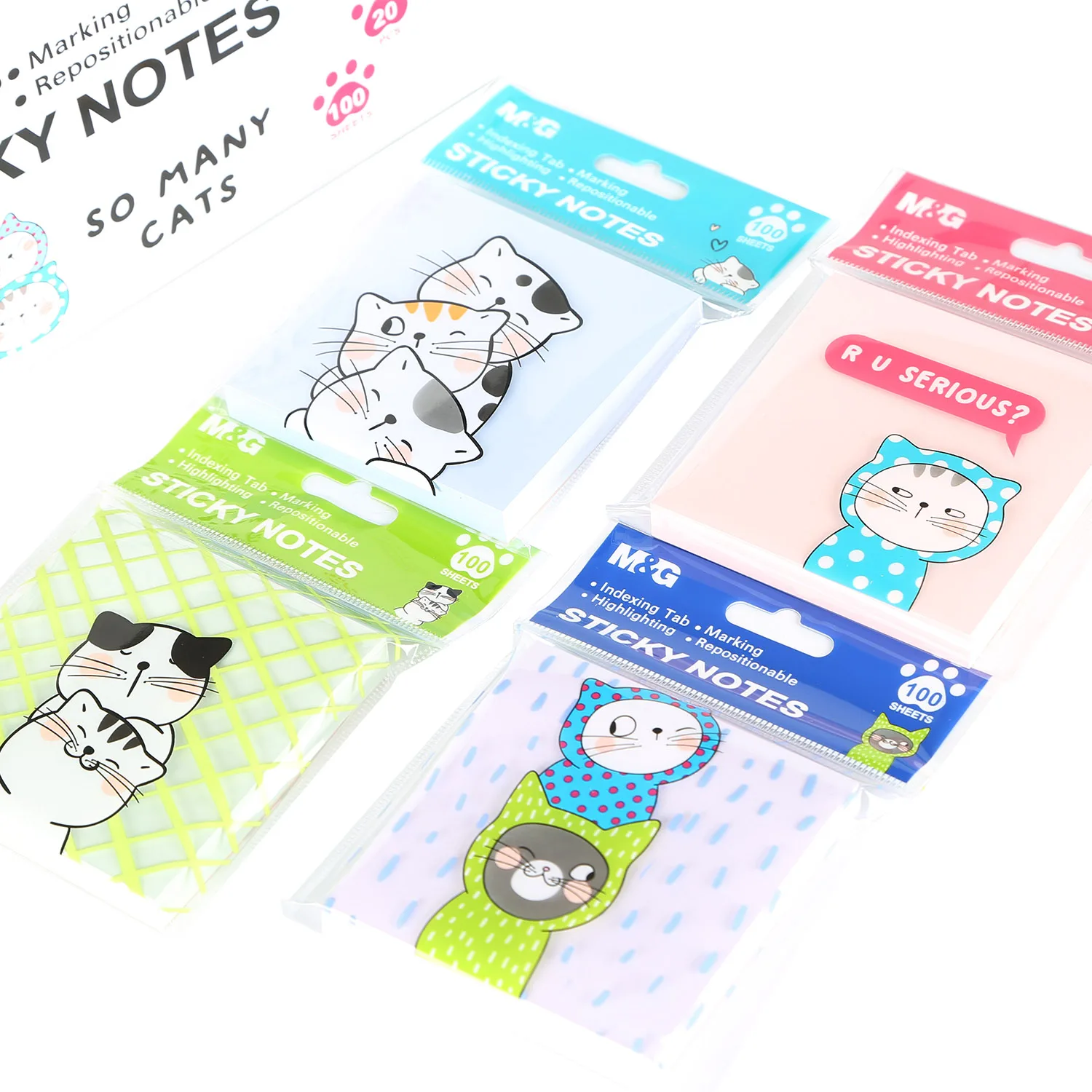 M & G So Many Cats 3 X 3 Four Colors Cute Kawaii Sticky Notes 100 Sheets 76 * 76 mm