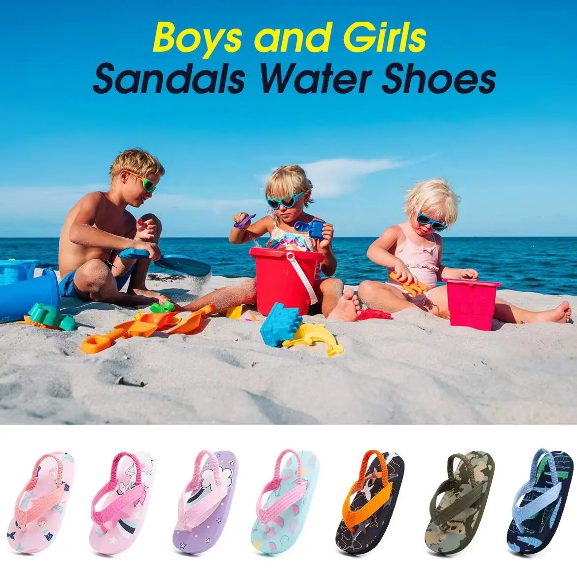 Wholesale Summer Children Beach Sandals Shoes Cartoon Print Flip Flop Slippers For Kids