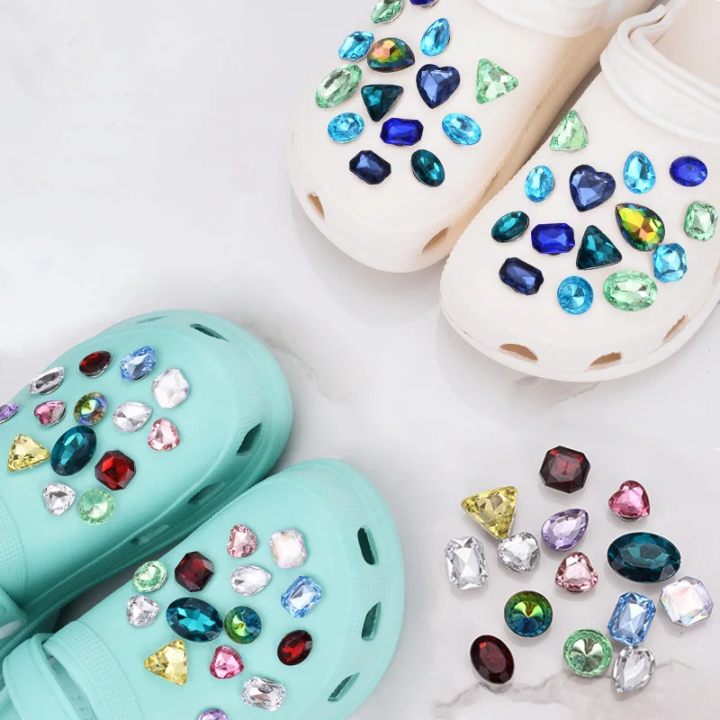 28pcs/set luxury bling geometric style rhinestone croc shoes clogs charms for shoes decoration