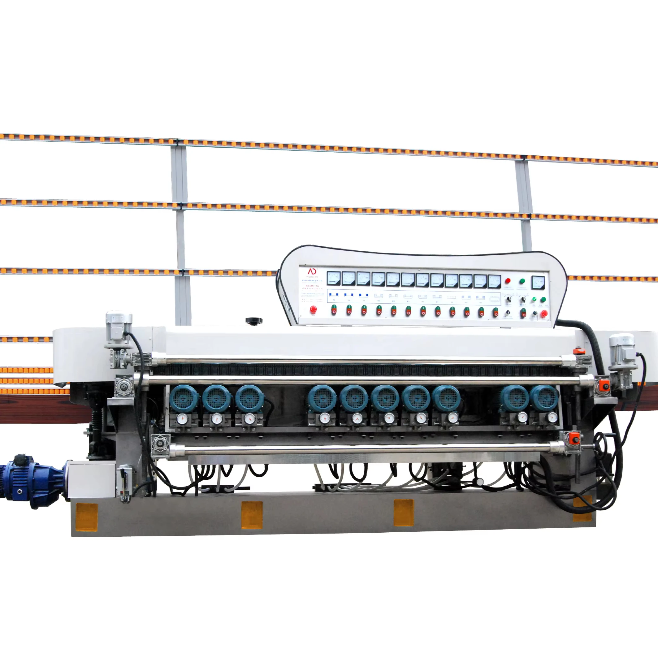PLC  Optional Straight Line Flat Edge Glass Edging Polishing Machine 9 Wheels Glass Edger Glass Machine