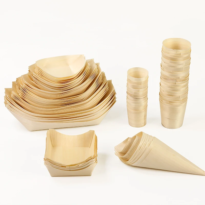 Biodegradable Cheap Natural Disposable Wooden Sushi Boat Plates Dishes