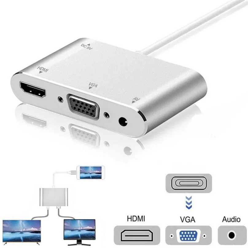 Type C to HDMI VGA HDTV OTG Cable for iphone 8 Pin AV Audio Video Adapter iPhone iPad Air Mini