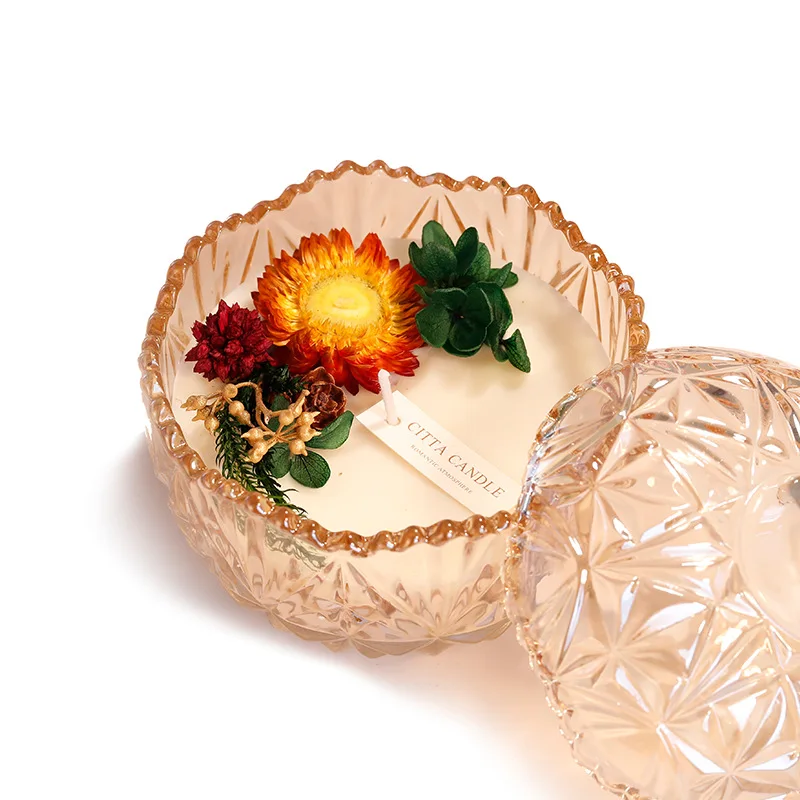 300ml Luxury Antique Style Double Wall Candle Holder Pink Color Candle Container Glass 3 Wick Candle Jar