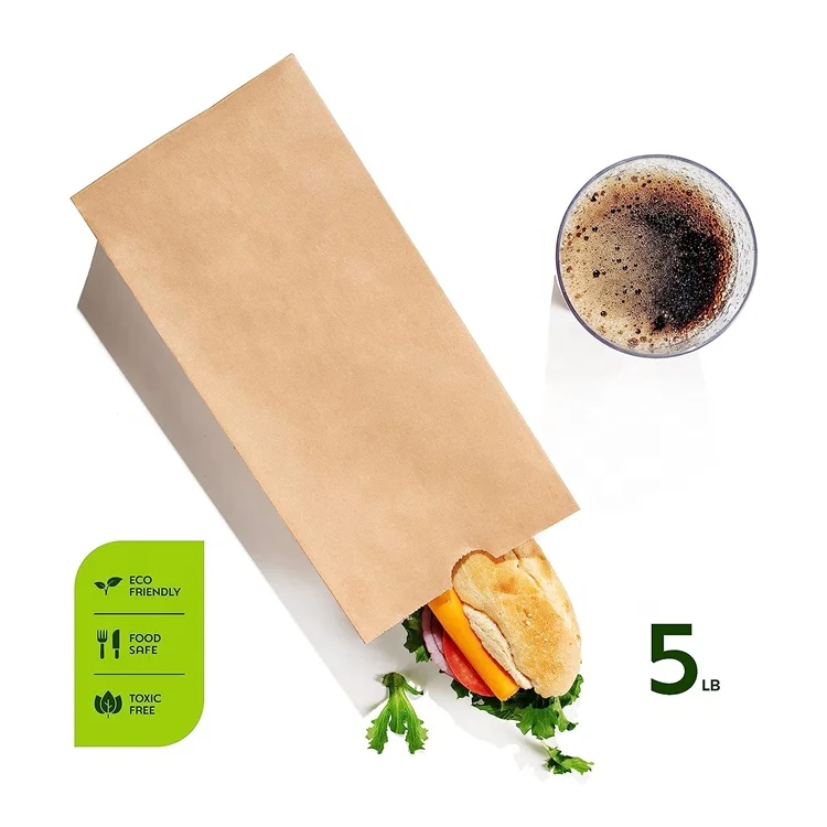 Brown Paper Bags Wax Lined 5 Lb Grease Resistant Paper Bags for Sandwiches Fries Popcorn Donuts and Creamy