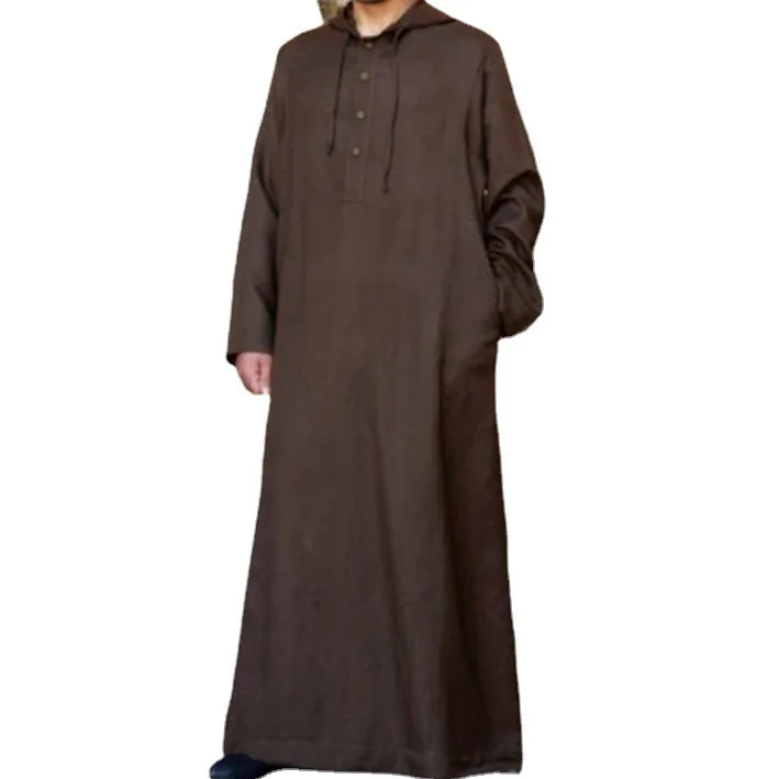 Arabic style simple long hooded shirt for men Muslim robe for men