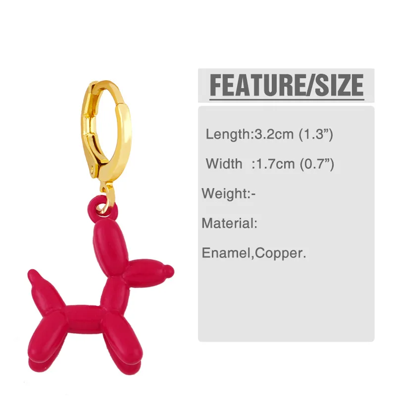 New Arrival Fashion Balloon Dogs Earrings Jewelry Brass Hoop Enamel Balloon Dog Earrings