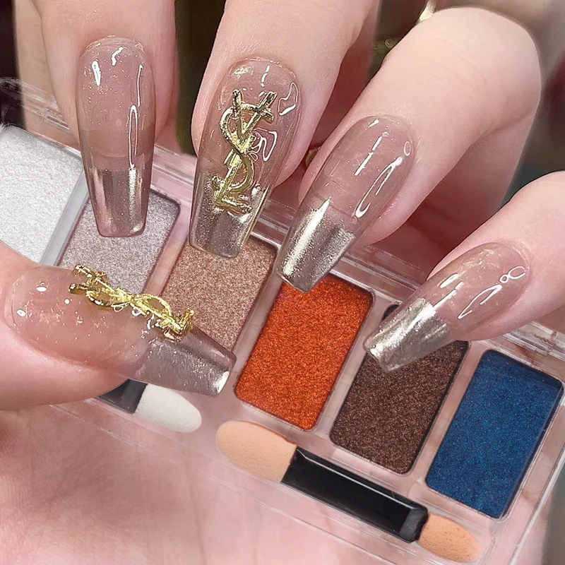 6 Colors Holographic Aurora Laser Solid Nail Mirror Powder Titanium Metallic Glitter Chrome Pigment Nail Decoration