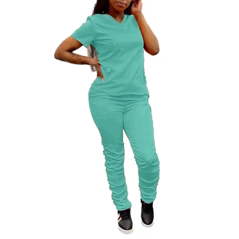 Однотонные Цветочные фиолетовые эластичные медицинские скрабы, наборы медицинской униформы для медсестер и больниц, Хлопковые Штаны для бега с 3 ножницами и карманами