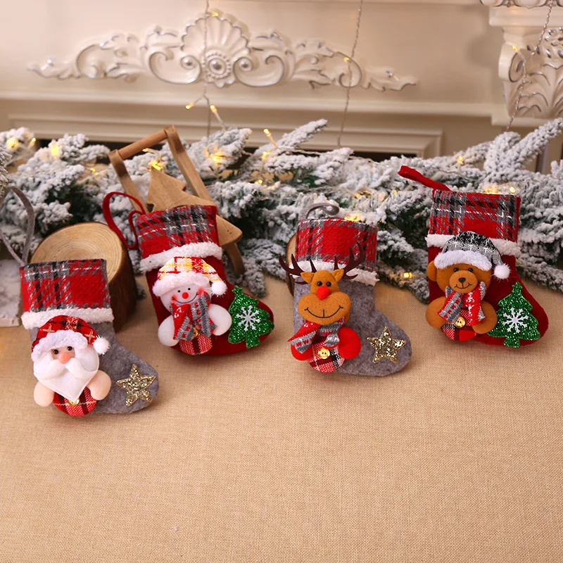 New Year Christmas Stockings Socks With Snowman Santa Elk Bear Christmas Stockings Christmas Tree Decorations