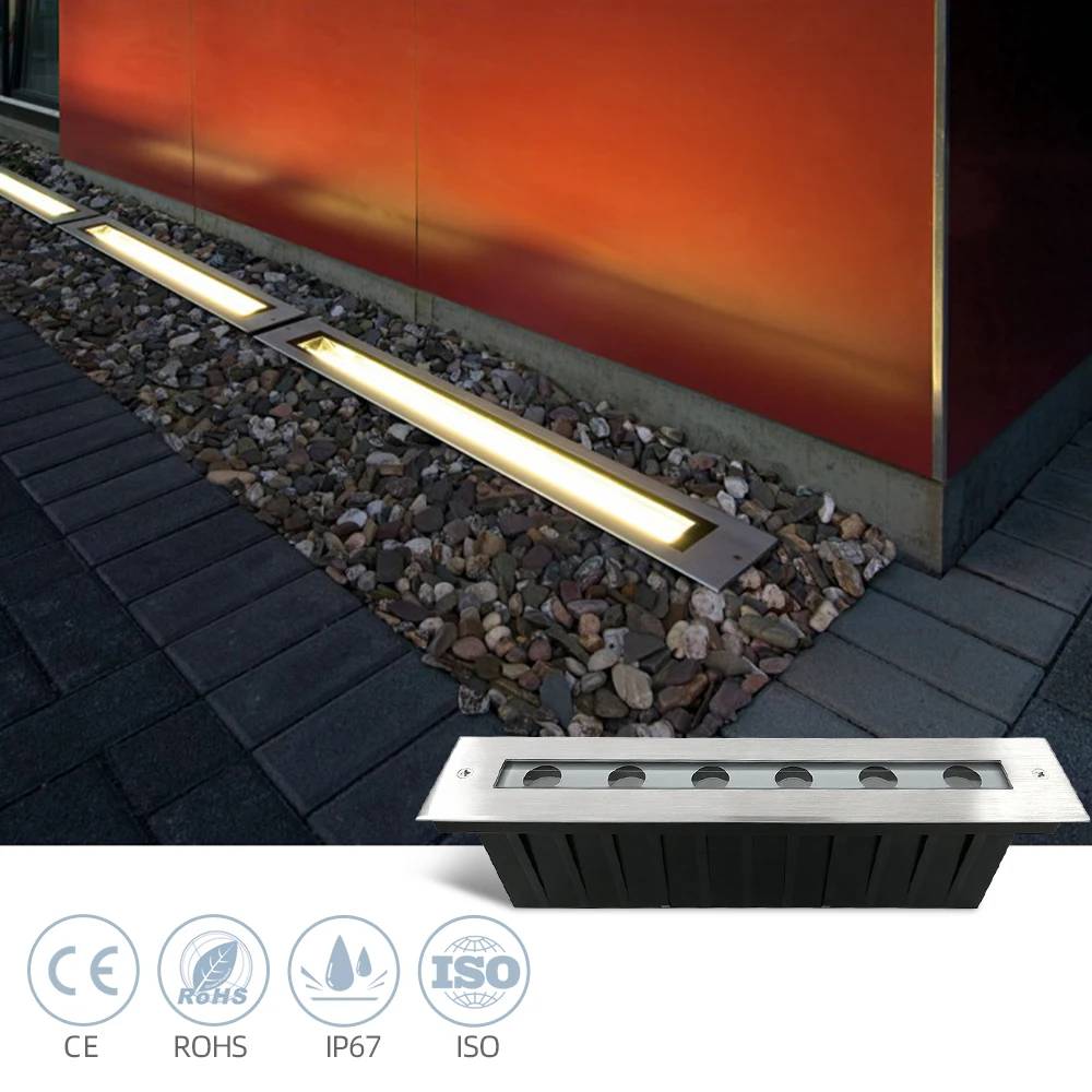 IP67 Waterproof Landscape Lighting RGB Multi Color 18W Underground Floor Deck LED Linear Inground Light