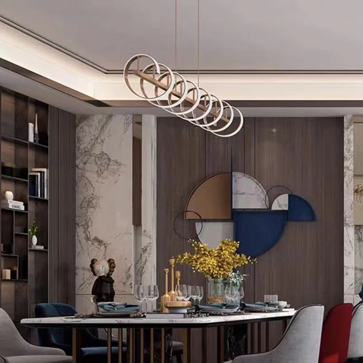 Hotel Project Base Long Rectangle Led Chandelier Gold Modern Restaurant Hanging Lamp Nordic Luxury Kitchen Pendant Light