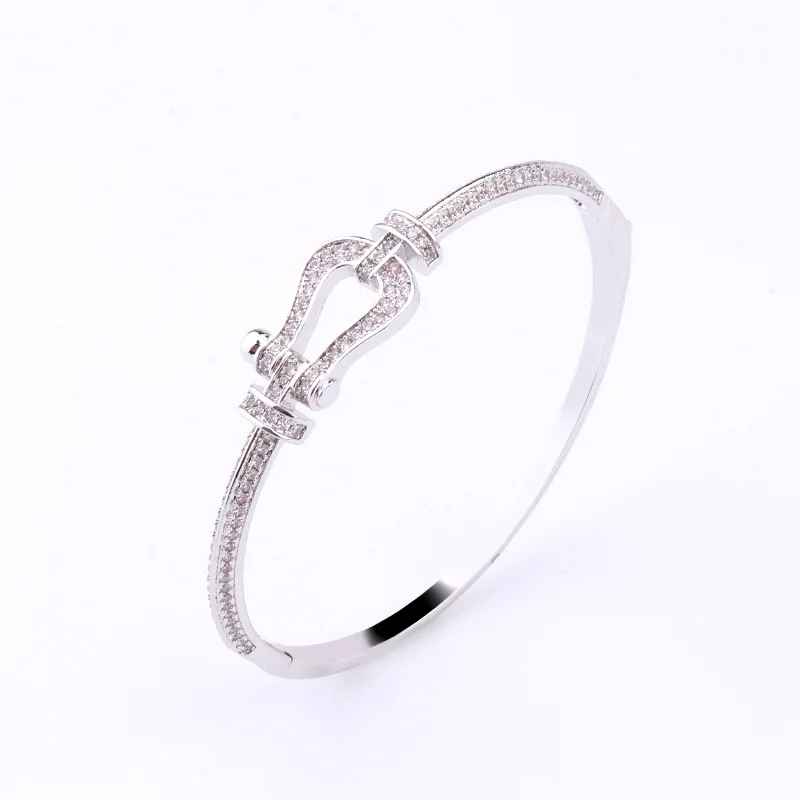 Fashion Luxury Full Of Stones Zircon Watch Strap Buckle Bangle Silver Gold Rose Gold Plating Unisex Buckle Bangle