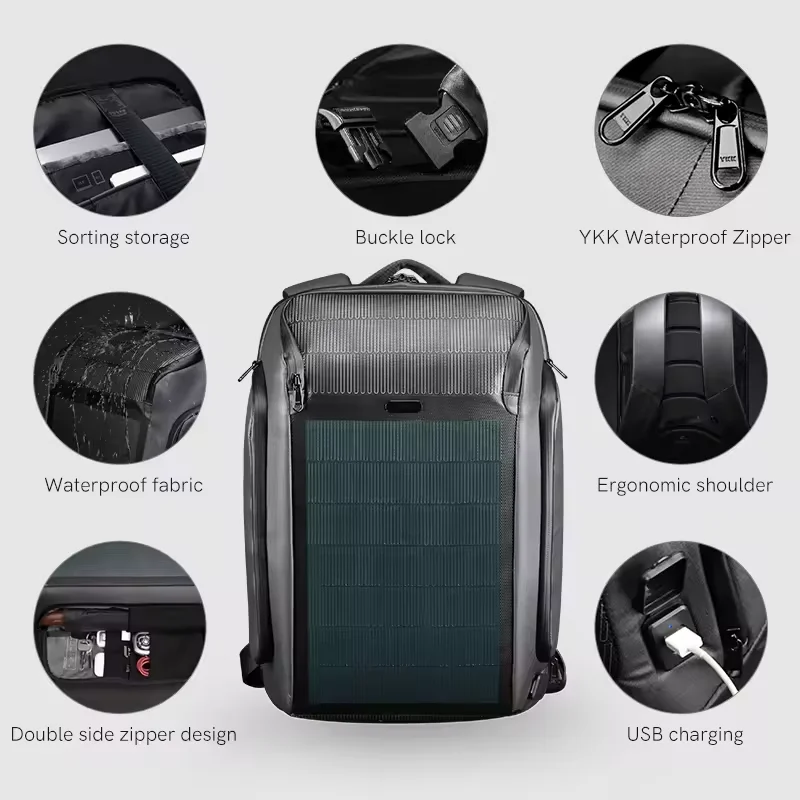 Waterproof Outdoor Travel Portable Solar Panel Bag Solar Charger hiking solar backpack for Backpack with 9w Solar panel