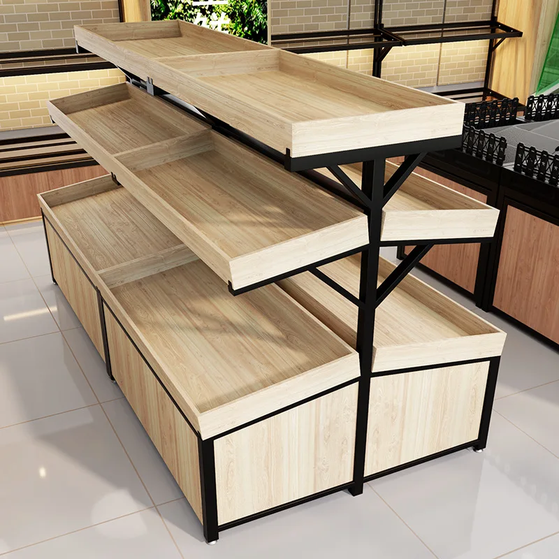 Factory Price Wooden Fruit And Vegetable Rack Stand Shelf Durable Supermarket Display Shelf