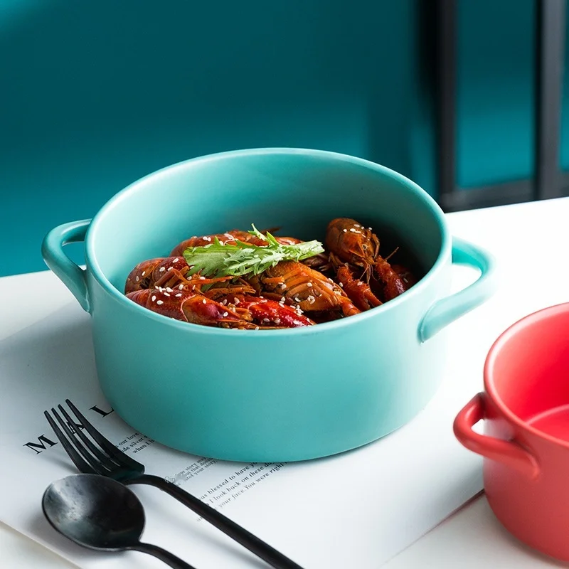 two-ears ceramic soup pot INS home creative bowl noodle hotel tableware & stock pots Three-piece