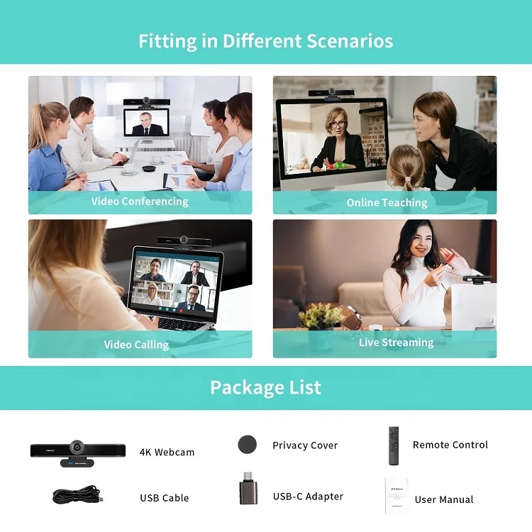 4K USB Webcam Computer Conference Webcam with Microphone and Speaker web camera 4k