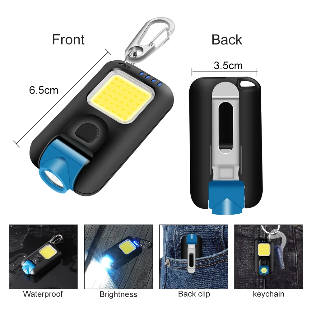 Bright Mini Keychain Flashlight USB Rechargeable Small Keychain Flashlight With 6 Lighting Clip-on Pocket Light For Outdoor