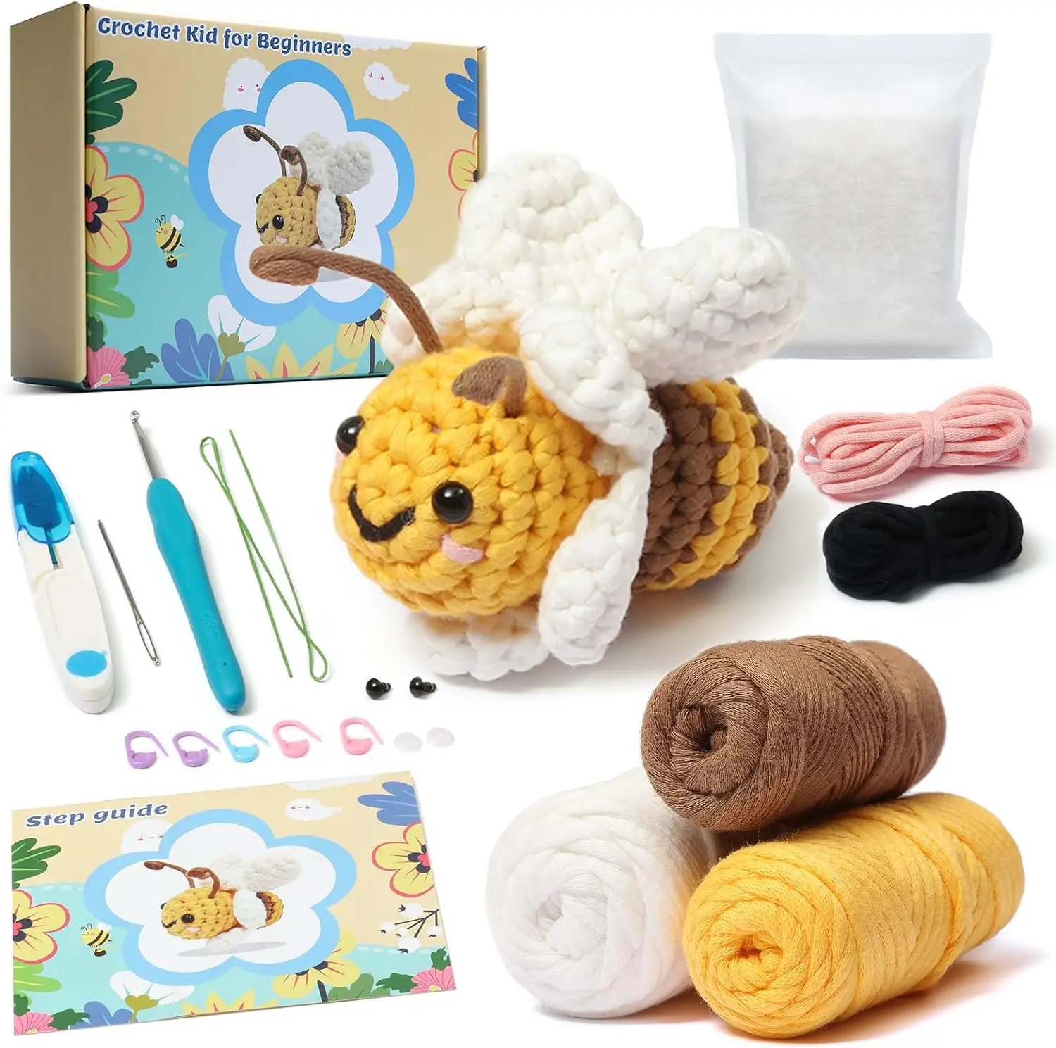 Animal Set DIY for Starters Adult Kids Teen Girl Gifts with Step-by-Step Video Tutorials Color Bee Crochet Kit for Beginners