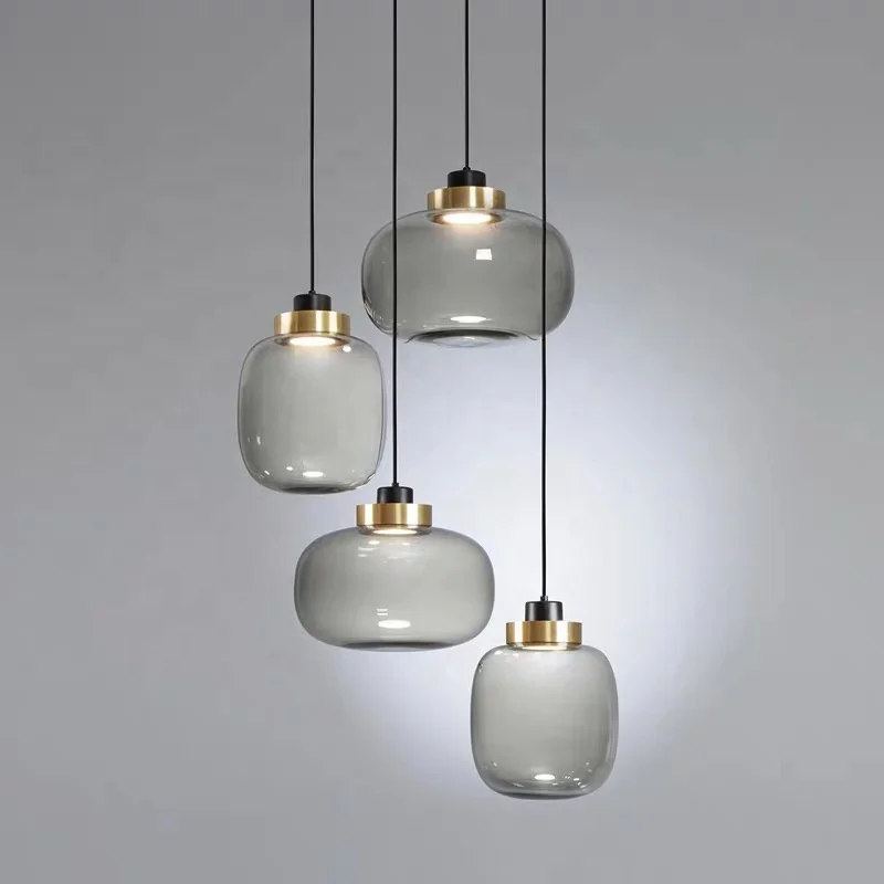 popular modern decor nordic stained smoke gray glass chandelier house living room simple single head led bulbs chandeliers