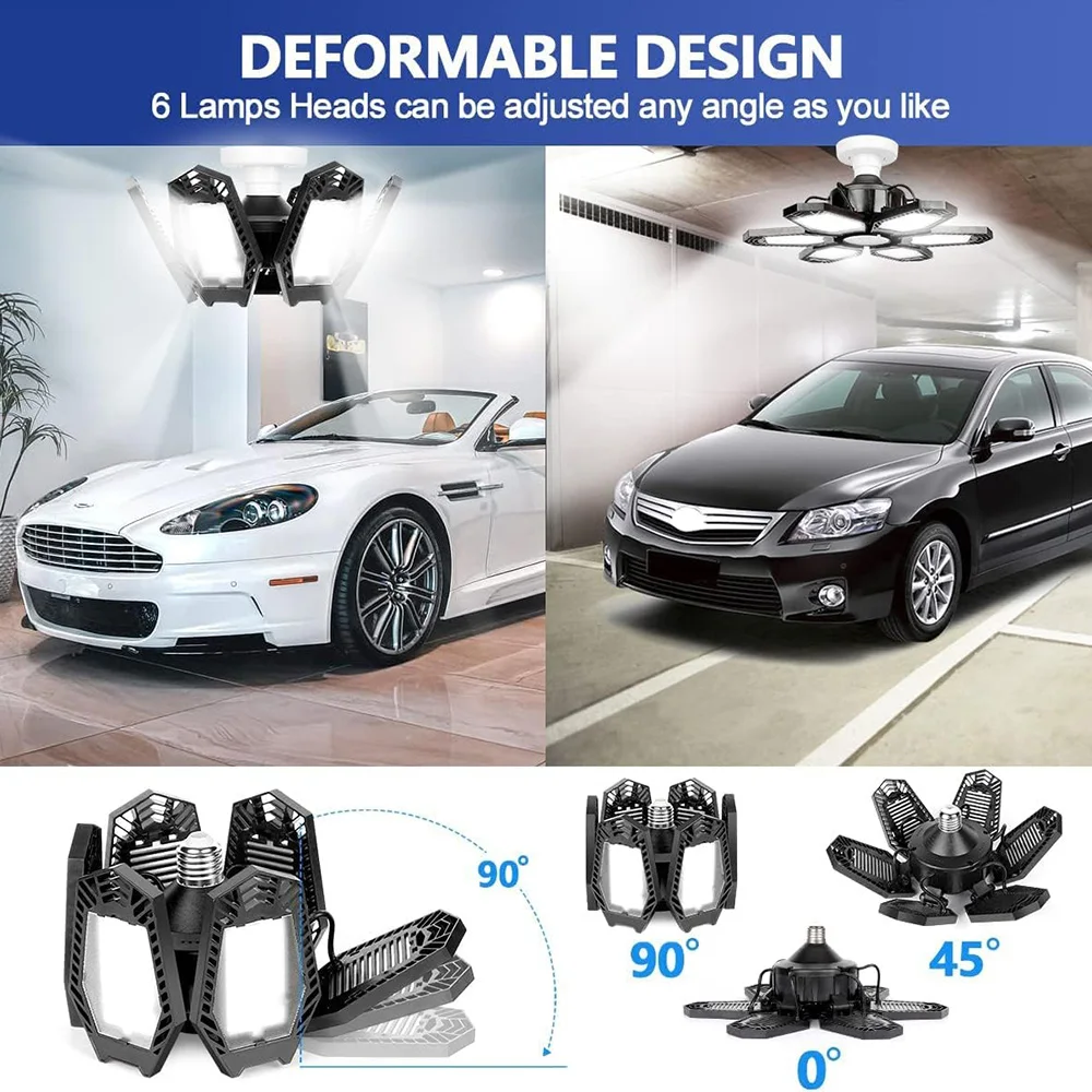 E26/E27 Screw-in Bulb Base LED Shop Light, 6000k Daylight Lighting for Garage, Basement, Barn