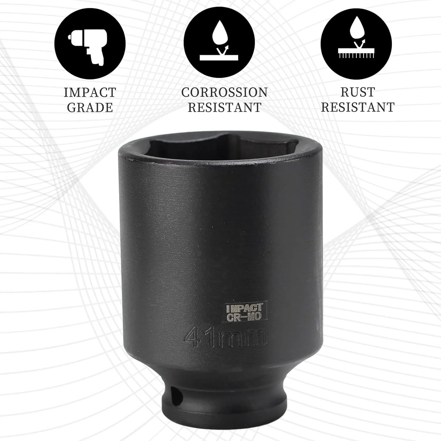 1/2 Inch Drive 17-41mm Deep drive Impact Socket with 6 Point Design Heat Treated cr-mo Alloy Steel Hex Deep Socket