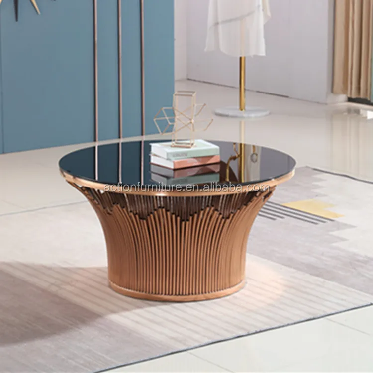 New Italian design modern hot sale  round stainless steel glass marble top  living room tea table coffee table side table