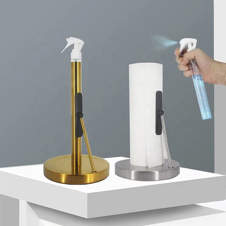 Countertop Kitchen Tabletop One Hand Tear Paper Roll Holder Kitchen Paper Towel Holder With Spray Bottle