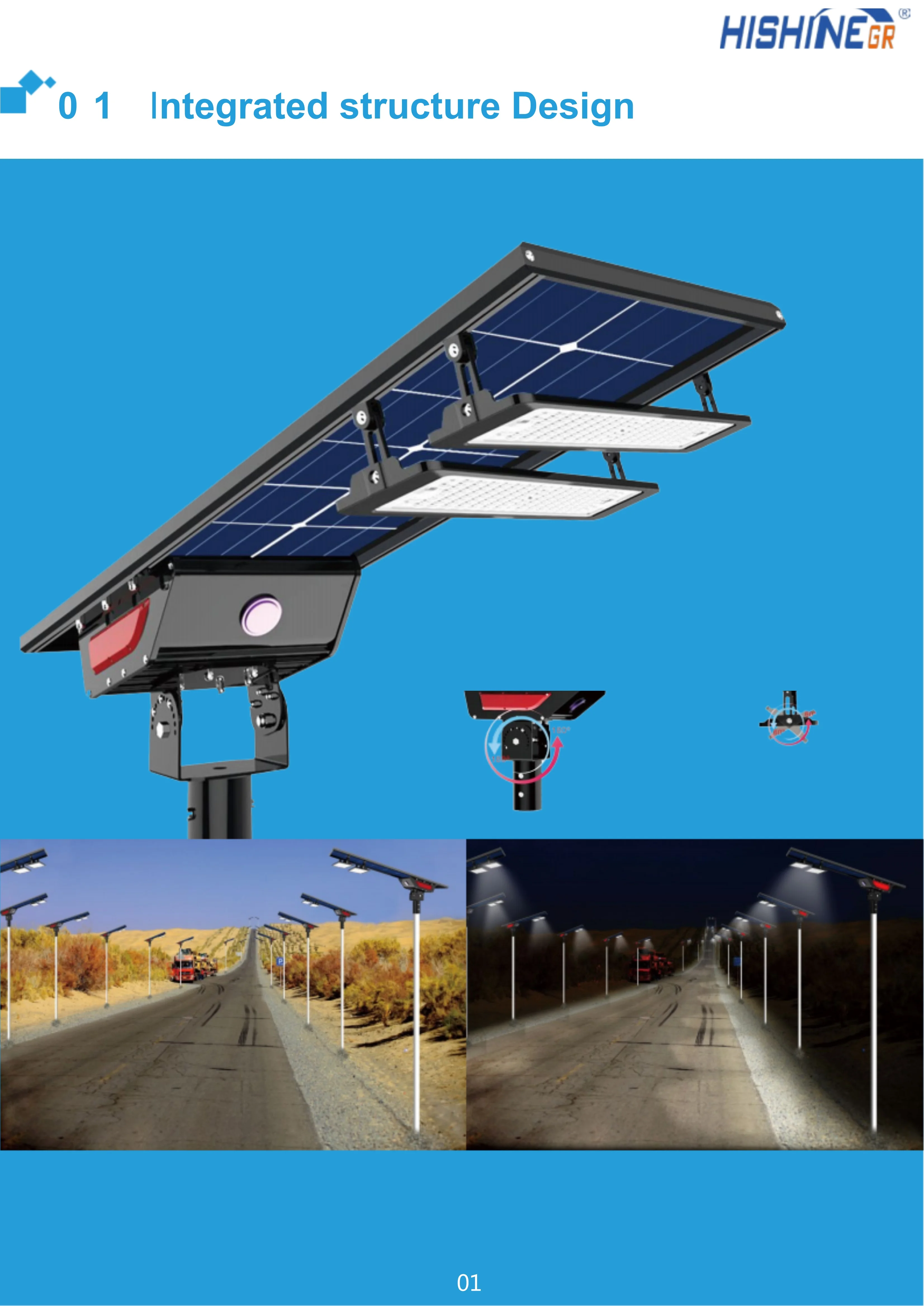 Hishine 80W 180LMW Solar Street Light 5 Years Warranty LED Solar Street Lights Outdoor Led Street Light with Solar Panel