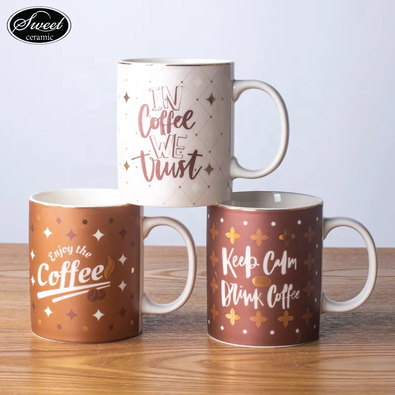Hot Sale Nordic Design Cartoon Ceramic Coffee Mugs Creative Handgrip  with golden rim Wholesale for Business Gifts