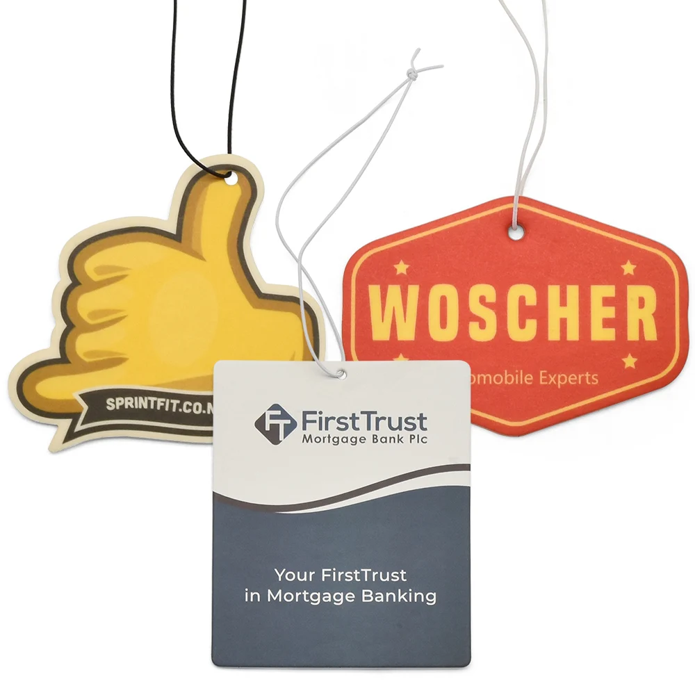 New gifts car smell printed designer shape car air freshener with custom packaging