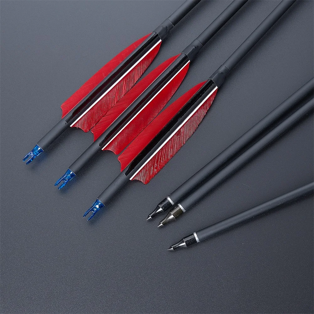 Archery Mixed Carbon Arrow with Natural Turkey Feather 30 Inches for Compound/Recurve Bow Shooting Hunting