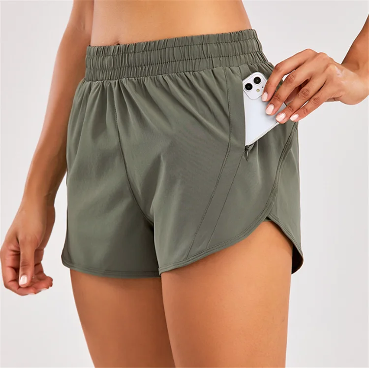 Hot Sale Fitness Running Tight Double Layer Sports Fabric Workout Gym Shorts Pants Women Yoga Shorts with Pocket