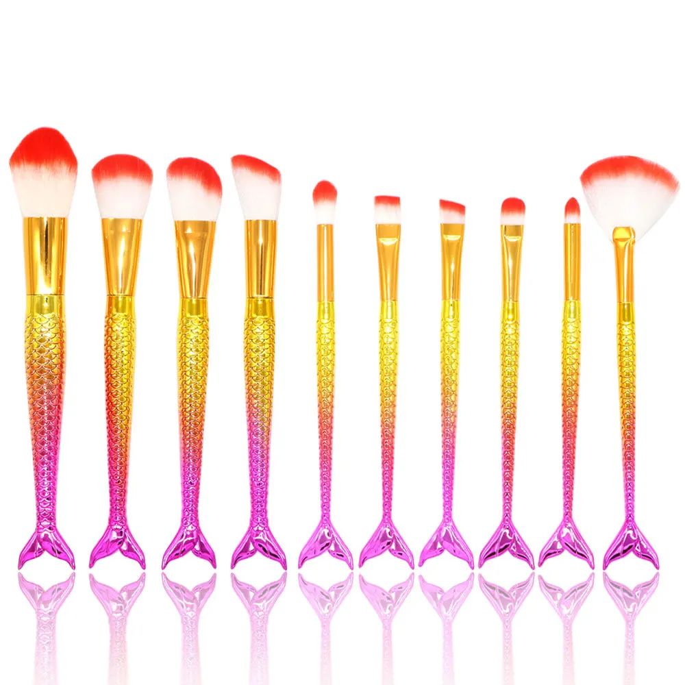 BS-1003 Makeup Brush Set 10pcs Mermaid Brushes Rose Gold Make-up Brush