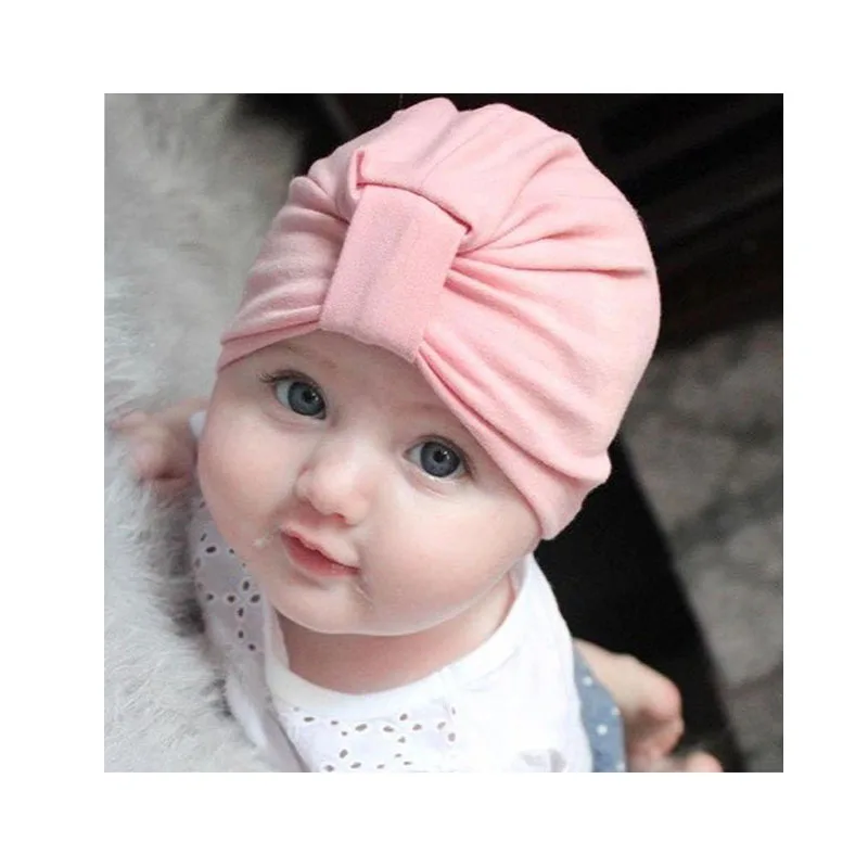 Soft knitting cotton fabric 3 bow knot Indian baby turban hat