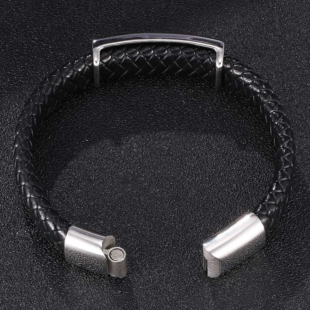 Wholesale Stainless Steel Pirate Sword Charm Magnet Clasp Braided Genuine Leather Bracelet For Men